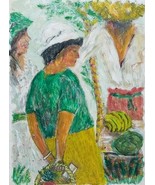 Signed Anne Jacobs Caribbean Marketplace Mixed Media Black Art Vintage P... - £356.27 GBP