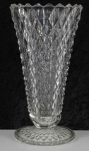 Vintage Indiana Glass DIAMOND POINT 9&quot; Tall Flared Flower Vase Footed Clear - $12.04