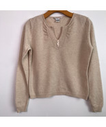 Evelyn Grace Cashmere Sweater M Beige Split Neck Long Sleeve Pullover - £27.02 GBP
