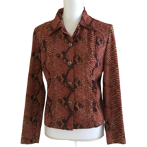 Vintage 90s Snake Skin Print Women&#39;s Blazer Jacket S Brown Black Reptiles Style - £29.57 GBP