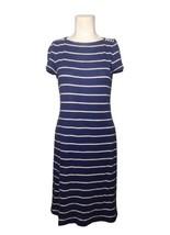 Vtg Lauren Ralph Lauren Jersey Knit Striped Dress Sz S Lace Up Shoulders Blue - £13.44 GBP