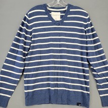 Aeropostale Men Sweater Size L Blue Preppy White Stripe Long Sleeve V-Neck Top - £8.42 GBP