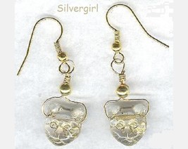 Kitty Cat Dangle Glass Gemstone Earrings  Gold Clear White Black - £5.80 GBP
