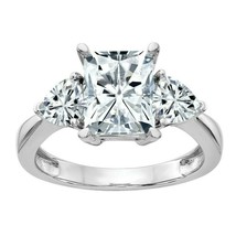 2.05Ct Esmeralda Diamante Sintético 3-Stone Compromiso Anillo 14K Chapado en Oro - £129.40 GBP