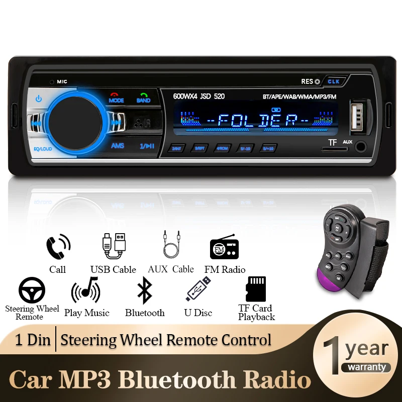 Car Radio 1 din Stereo Player Digital Bluetooth Car MP3 Player 60Wx4 FM Radio - £11.69 GBP+