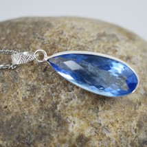 925 Sterling Silver Blue Glass Gemstone Handmade Pendant Women Her Gift PSV-2374 - £24.97 GBP+