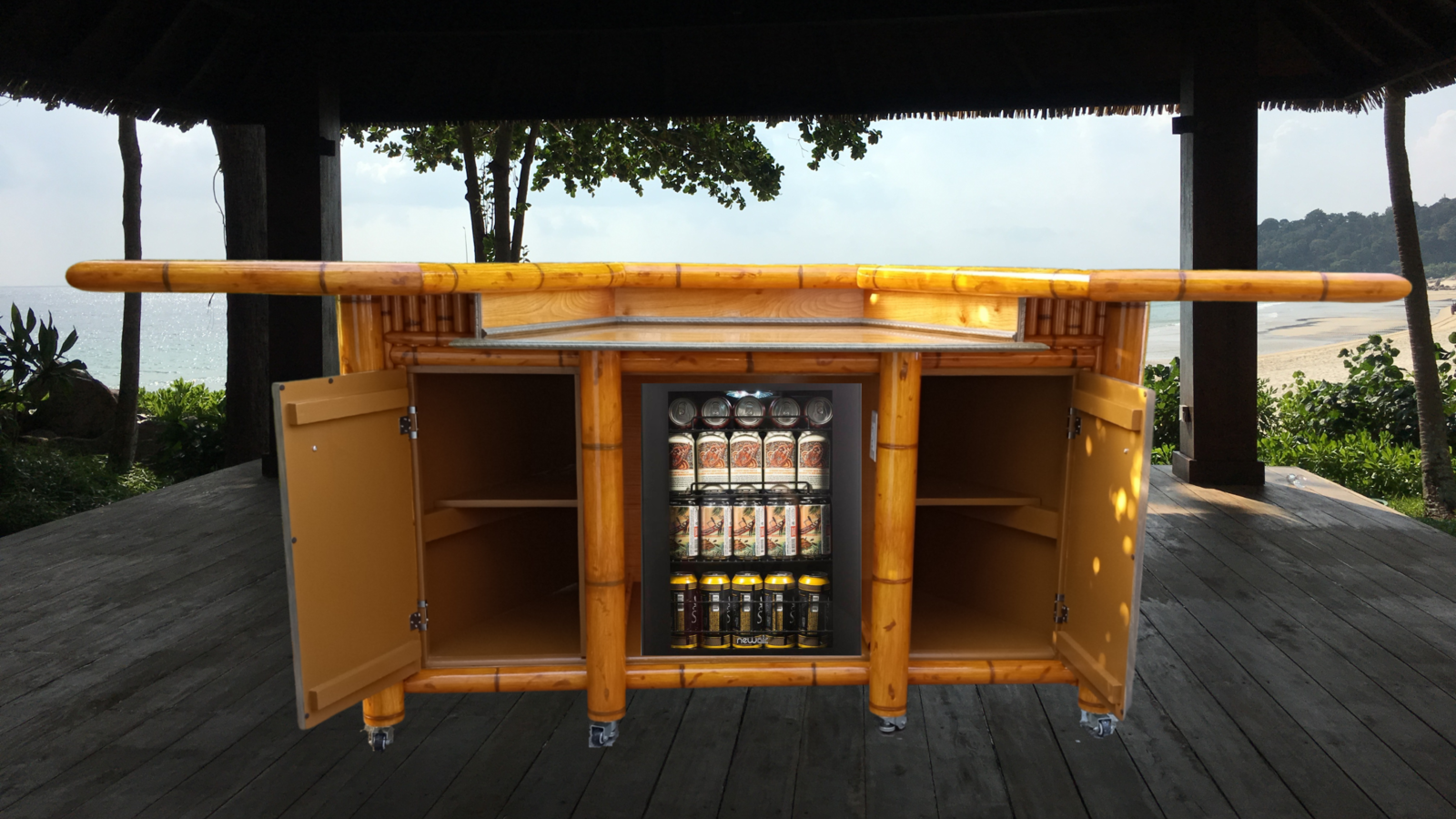 Cooler Tiki, mini fridge ready bamboo tiki hut or outdoor patio bar with storage - $2,299.00
