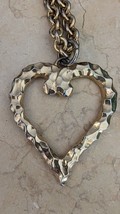 Chunky Vintage Necklace Pendant  Heart Gold tone Hammered Hollow STATEMENT - £27.93 GBP