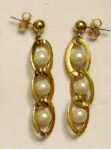 Avon Beaded Chain Pierced EARRINGS DANGLES 1990s BOLD GOLD Tone RETRO VTG  - £12.61 GBP