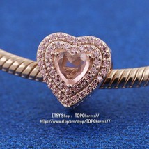 2021 Winter Release Rose Gold Rose™ Sparkling Levelled Heart Charm - £14.02 GBP
