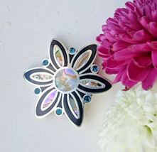 VINTAGE MEXICAN 925 STERLING SILVER ABALONE AND BLACK ONYX BROOCH PENDAN... - $78.21