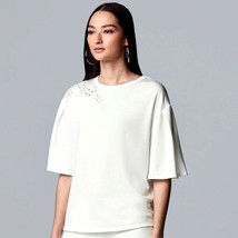 Vera Wang White Embroidered Flutter Sleeve Sweater - Large L - £35.93 GBP