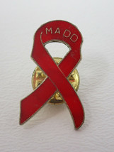 Ribbon Mother&#39;s Against Drunk Driving MADD Lapel Pin Vintage Metal Red Gold - £6.70 GBP