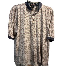 PGA Tour Men’s L Beige PGA Print Short Sleeve 1/4 Button Cotton Polo Shirt - $14.85