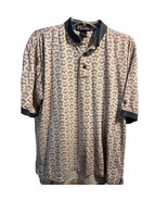 PGA Tour Men’s L Beige PGA Print Short Sleeve 1/4 Button Cotton Polo Shirt - $14.85