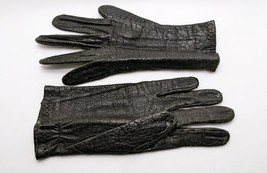 Mid Century Women&#39;s Black Leather Gloves 20cm Vintage MCM Elegant Fashion - £31.60 GBP