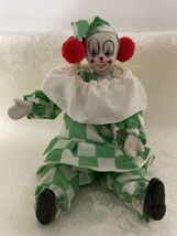 Vtg Handmade? Posable 7&quot; porcelain dollhouse clown  figure green white o... - £19.43 GBP
