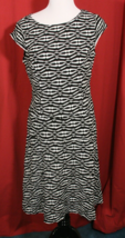 ANNE KLEIN Women&#39;s sz 8 Knit A-Line Dress Cap Sleeve Animal Print Black ... - £18.14 GBP