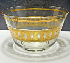 Vtg Culver ANTIGUA Crackled Gold Glass Large Serving Salad Chip Snack Bowl MCM - £41.15 GBP