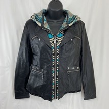 Montana Co Size Small Womens Faux Leather Jacket Print Hood Lace Accent NWT - $61.74