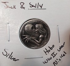 HOBO Jack And Sally Nightmare Made From A REAL WWII Silver War Nickel SI... - €12,91 EUR