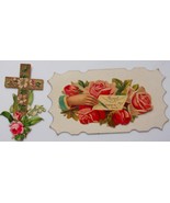 Vintage Victorian Trade Card Diecut Roses &amp; Victorian Diecut Cross - $2.99