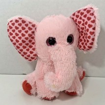 MGS Group pink red plush elephant heart ears Valentine’s plastic glitter eyes 7” - £10.09 GBP