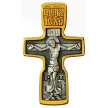 Sterling Silver 925 Gold Plated Russian Style Slavonic Crucifixion Cross - $1,470.65 MXN