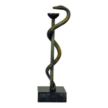 Rod of God Asclepius Symbol of Medicine Snake Real Bronze Metal Art Sculpture - £89.59 GBP