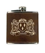 Costello Irish Coat of Arms Leather Flask - Rustic Brown - $474.99 MXN