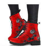 Red Combat Boots - Gray Roses | Red Boots, Boho Shoes, Handmade Lace Up ... - £72.12 GBP