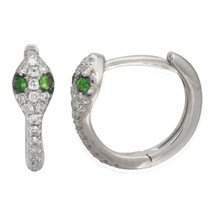 0.15Ct Rond Coupe Émeraude &amp; Zircone Serpent Huggies Boucle 14K Plaqué or Blanc - $30.86