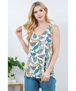 Hen Chicken Print Tank Top T Shirt V-Neck Casual Light Weight Tee Womens... - $386.36 MXN