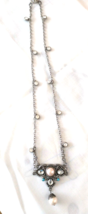 Vintage Fashion Necklace 26 inches Pewter Gray Beads Imitation Pearls Pe... - £6.39 GBP