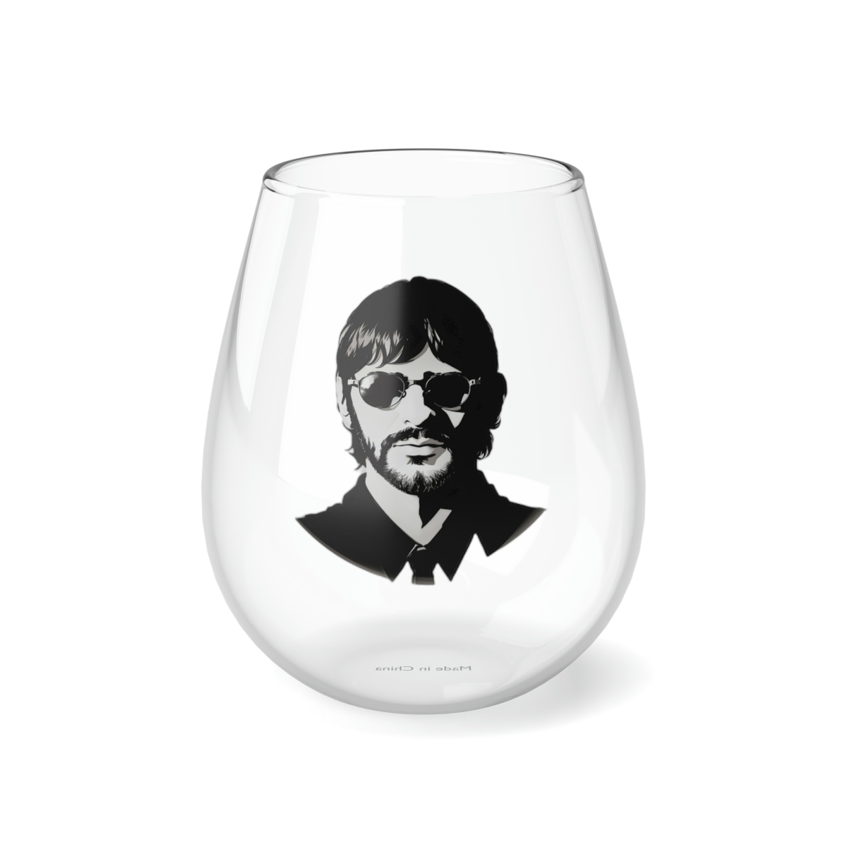 Personalized 11.75oz Ringo Starr Black and White Illustration Stemless Wine Glas - $23.69