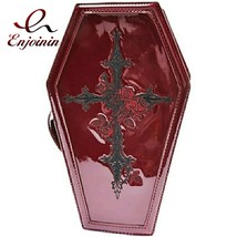 Harajuku Coffin Shape Purses and Handbags for Women Embroidered Cross Rose Dark  - £33.98 GBP