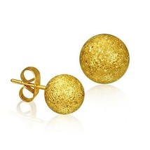 Stardust Sandblasted Yellow Gold Tone Steel Unisex Bead Ball Stud Earrings - £8.34 GBP+