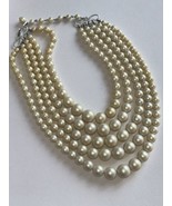 Vintage 5 Strand Necklace Faux Pearl Lovely Bridal Wedding Simple Elegan... - €41,84 EUR