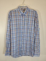 Peter Millar Shirt Mens Large Blue Brown Cotton Check Long Sleeve Button - £13.75 GBP