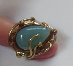 Custom Made Large Blue Aqua Stone Copper &amp; Silver Ring Size 9-Adjust Estate Find - £50.60 GBP