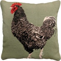 Throw Pillow Maran Chicken 18x18 Multi-Color Needlepoint Canvas Cotton Velvet - £212.73 GBP