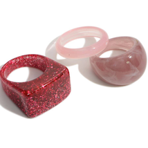 Pink &amp; Purple 3 piece set of Chunky Band Resin Rings - £13.98 GBP