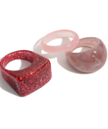 Pink &amp; Purple 3 piece set of Chunky Band Resin Rings - £13.95 GBP
