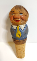 ANRI Bottle Stopper Italy Cork Vintage Wood Barware Man In Blue Shirt Handcarved - £17.54 GBP