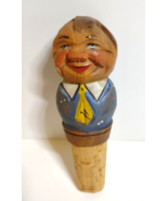 ANRI Bottle Stopper Italy Cork Vintage Wood Barware Man In Blue Shirt Ha... - £17.45 GBP