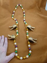(G181-100) MARDI GRAS beads 40&quot; necklace golden Gator head Crocodile Alligator - £14.15 GBP