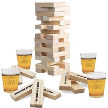 Tumbling Tower Drinking Game, Drinking Game With 4 Glasses And 60 Wooden Blocks  - £31.63 GBP