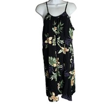 Vintage 90s Winnie Fashion Hawaiian Dress L Black Floral Midi Sundress Coverup - £37.21 GBP