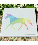 Amber Baldwin LGBTQ Pride Art In Motion Pastel Rainbow Unicorn Tile Coaster - $378.31 MXN