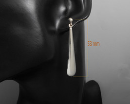  Puffy Long Tear Drop Stud Dangle Earrings 925 Sterling Silver, Gifts For Her - $55.00